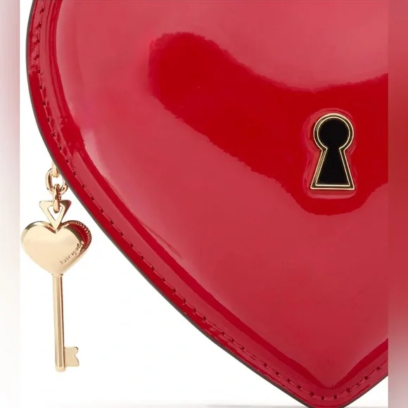 Kate Spade ♠️ new york Key to My Heart Patent Leather Wristlet, Cherry Rouge - Picture 5 of 6